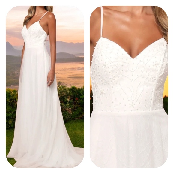 Lulus Dresses & Skirts - NWT Lulus XL white lace pearl beaded bodice wedding dress